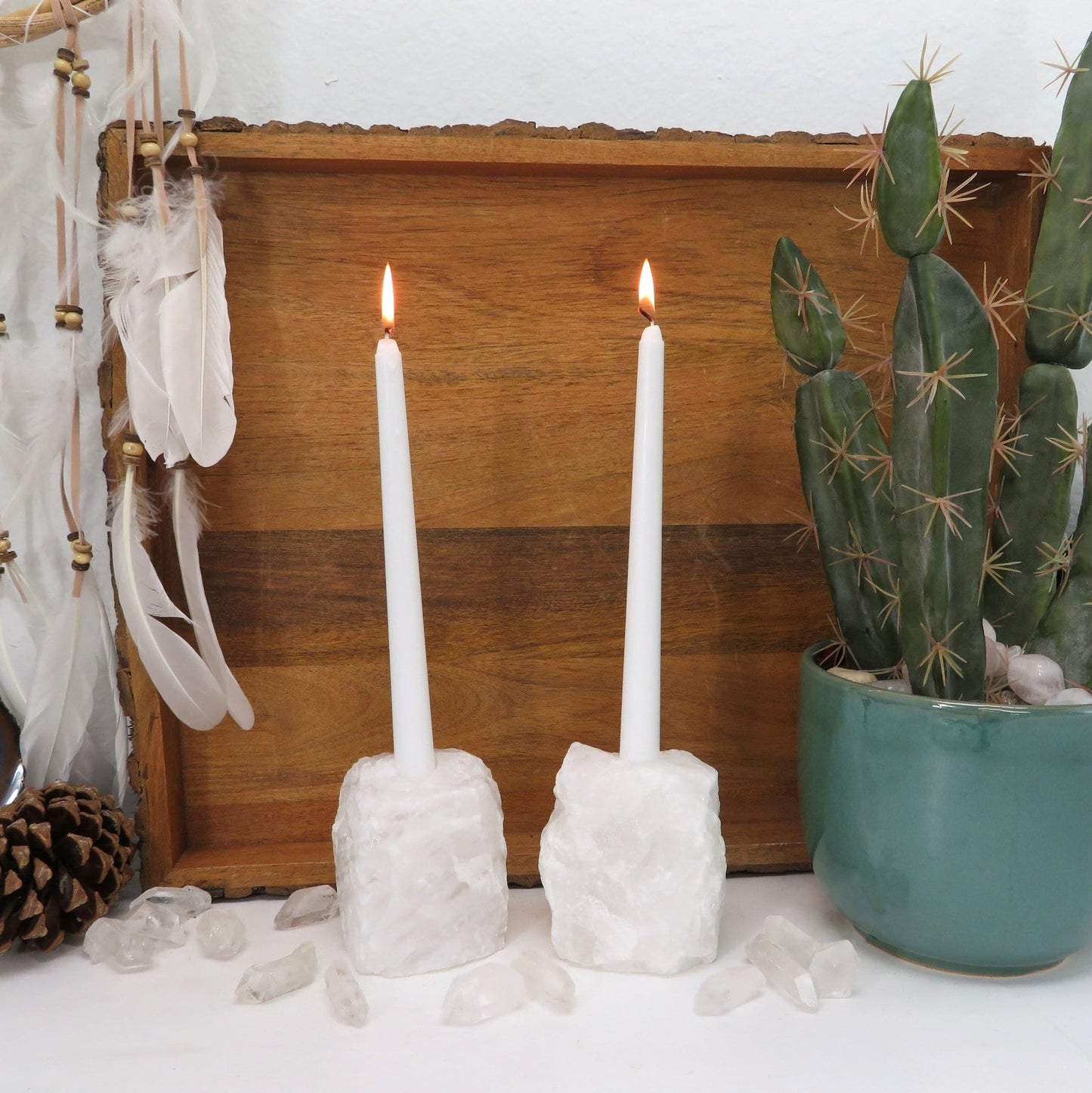 Crystal Quartz Candle Holder - Rough Natural Stone