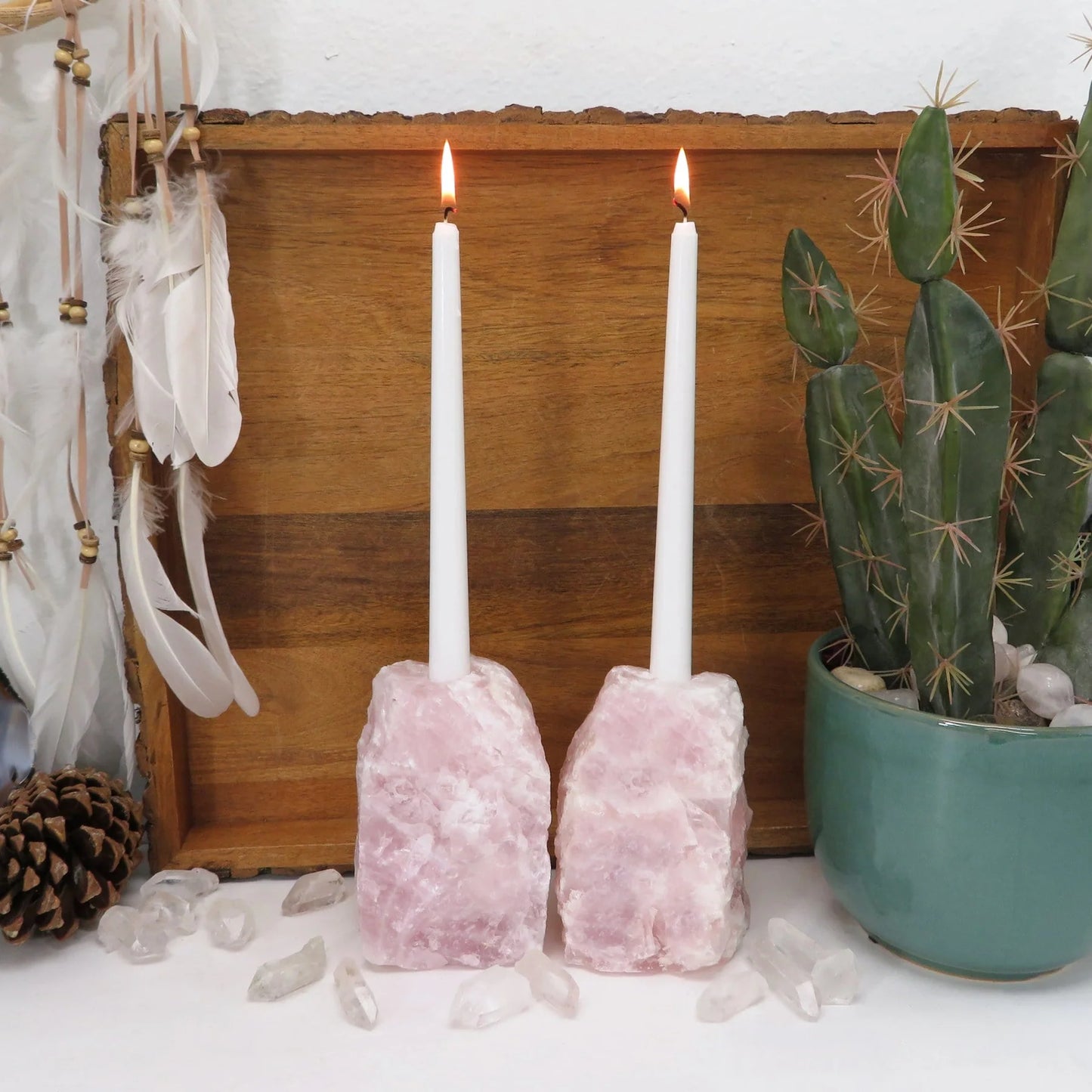 Rose Quartz Candle Holder - Rough Natural Stone